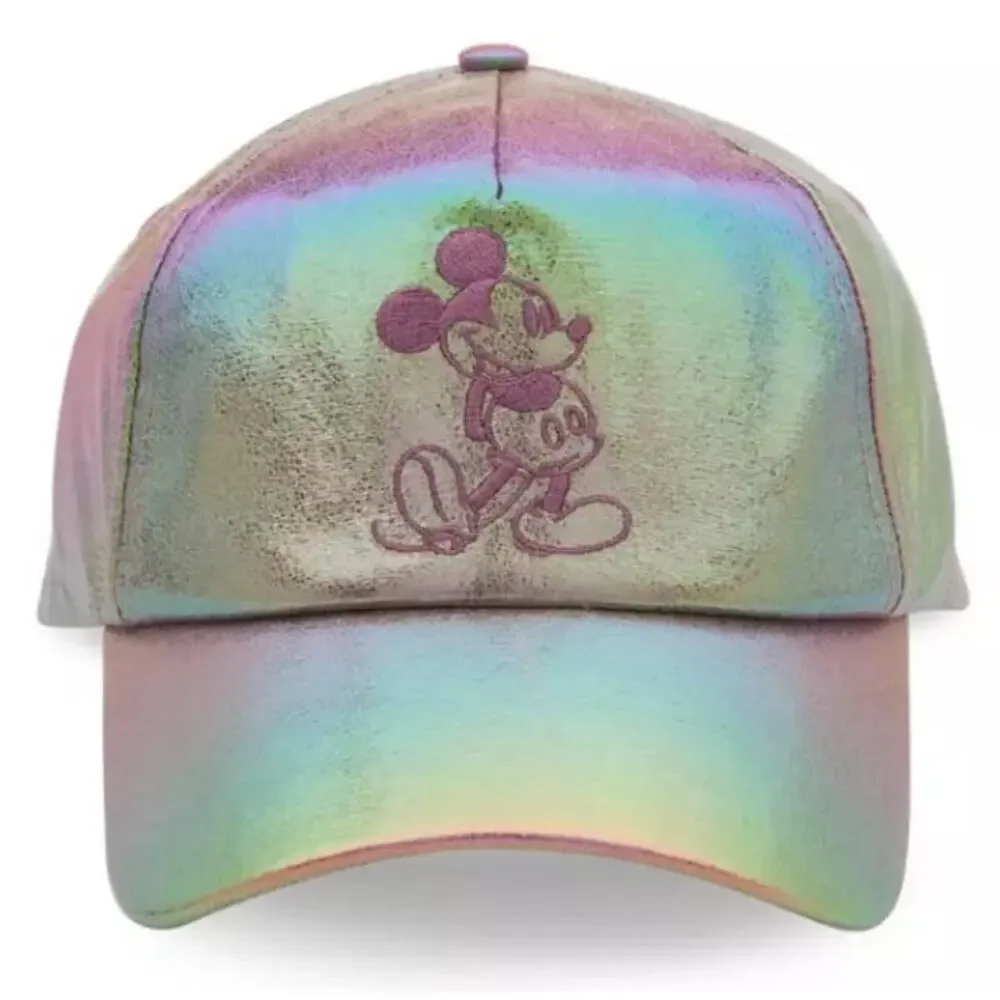 Disney NEW Earidescent Iridescent Mickey Embroidered Baseball Cap Hat Pink OS